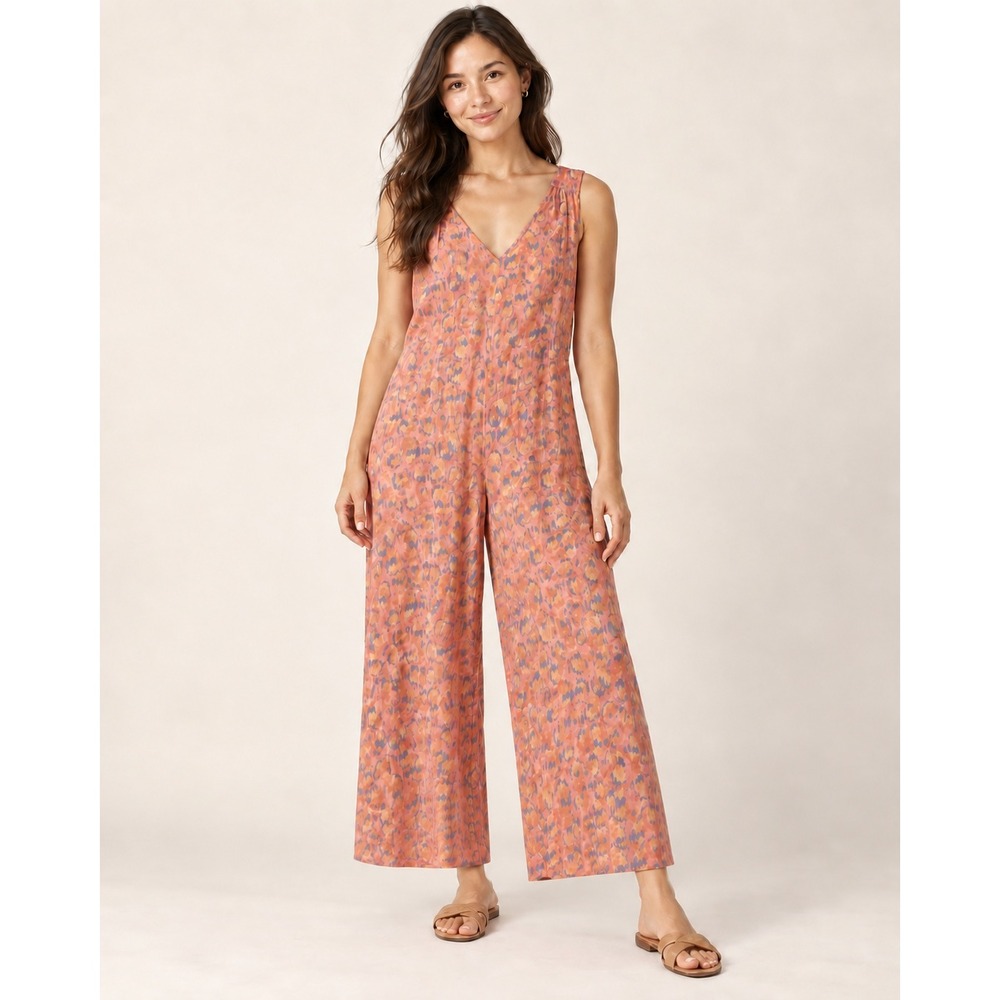 Anthropologie Juniper Printed Wide Leg Jumpsuit Womens MP Petite Abstract Floral